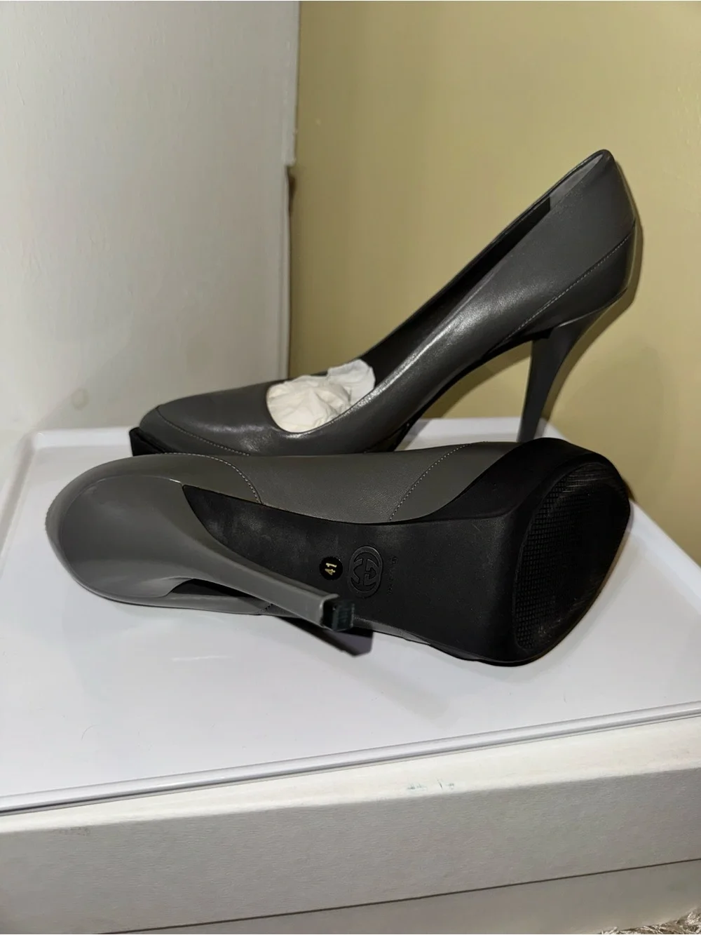 Gucci Gray Leather Platform Stiletto Pumps